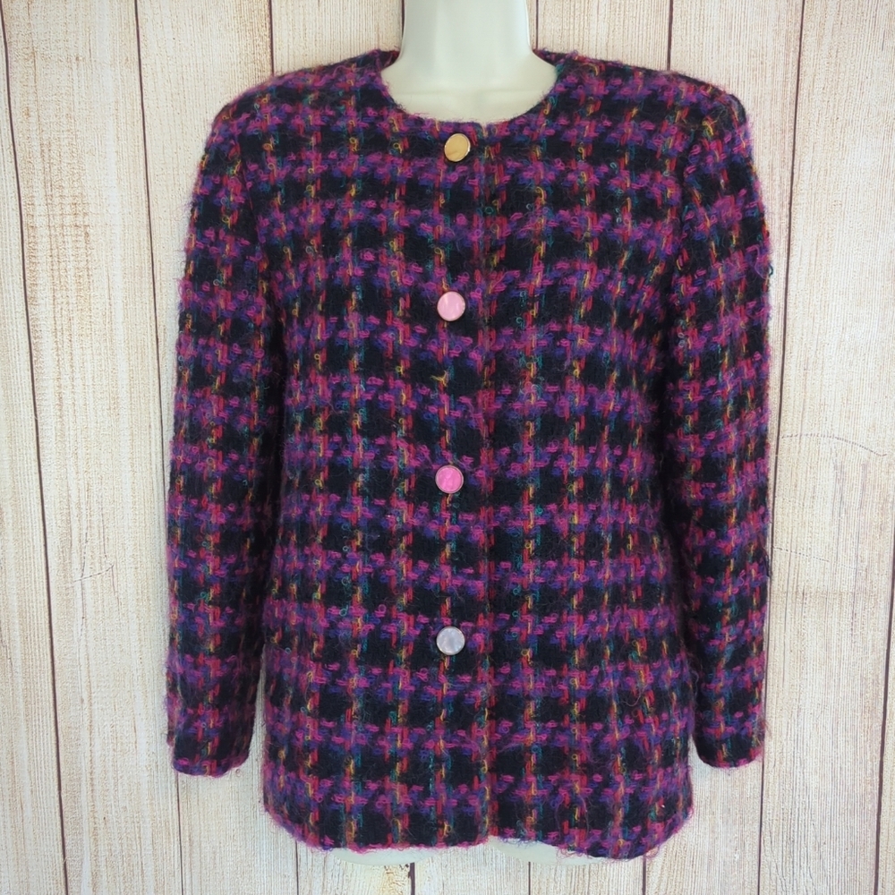 Vintage Multicolored Blazer Jacket Retro Size 6